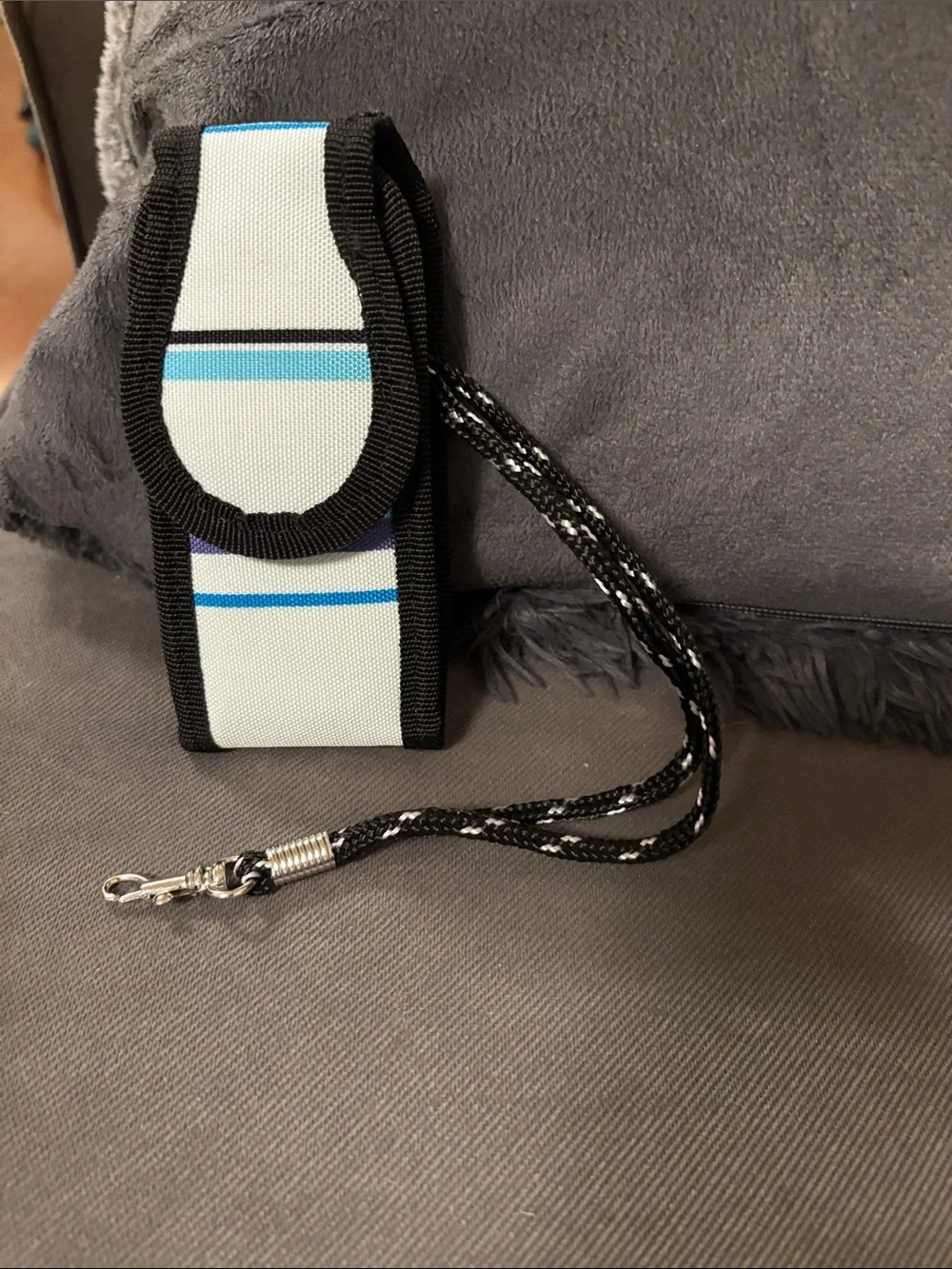 Blue and White Striped Shoulder Bag with Floral Scarf Accent
